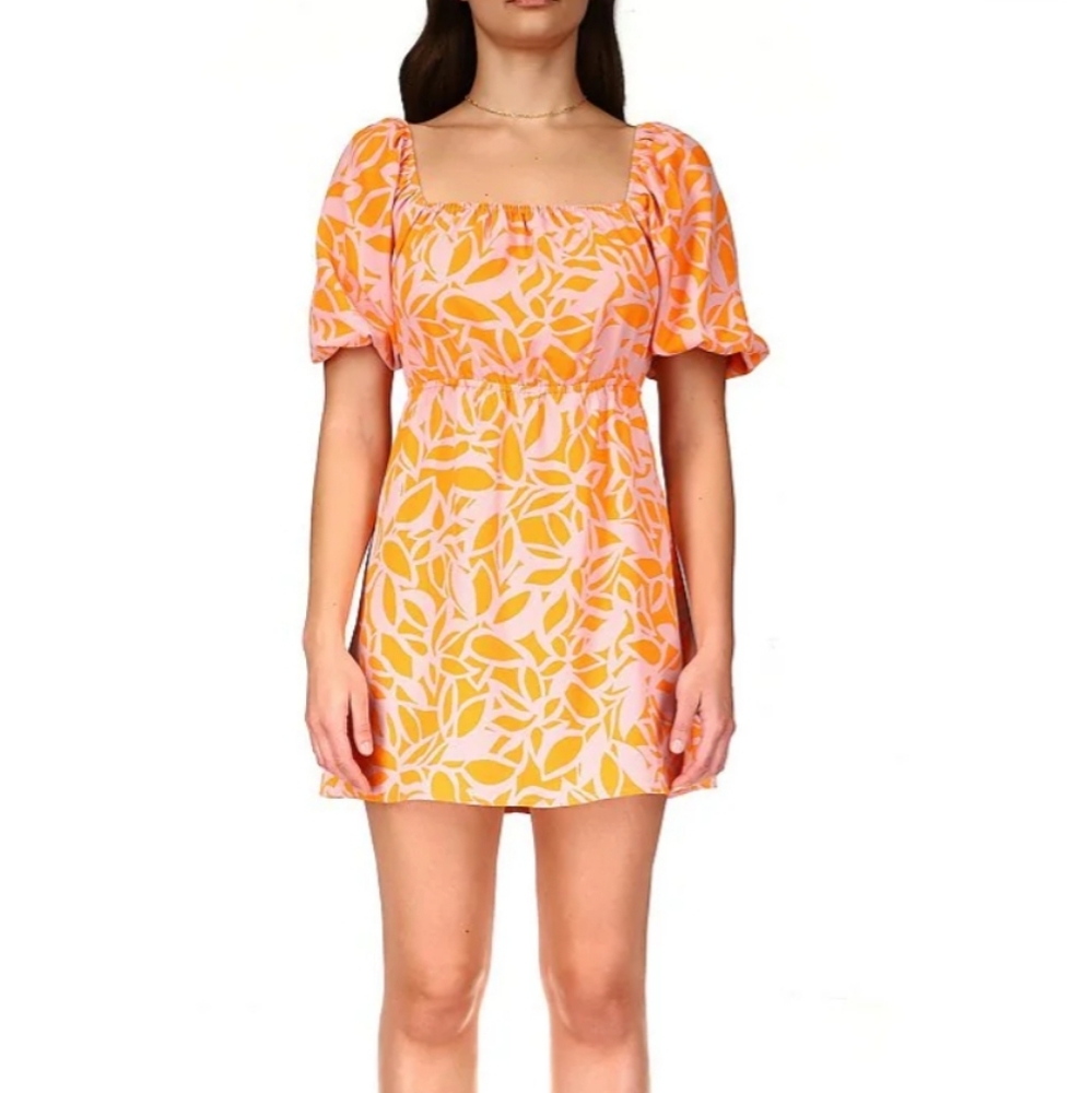 Sanctuary Daisy Floral Print Mini Dress Square Neck Puff Sleeve